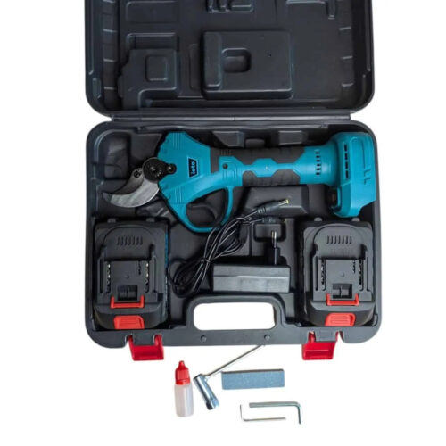 Foarfeca cu acumulator 24V – deschidere 3,5 cm, 2 acumulatori, piatra de ascutit, pila