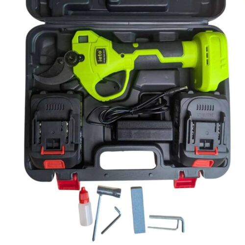 Foarfeca cu acumulator 24V – deschidere 4,5 cm, 2 acumulatori, piatra de ascutit, pila