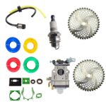 Set revizie primăvară pentru motocoasă, carburator gaură mare, bujie, garnituri, 4 fire 2.4 mm, 2 discuri vidia
