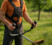 Ham ergonomic și accesorii anti-vibrație motocoasă montate pe motocoasă, prim-plan pe mâner și centură