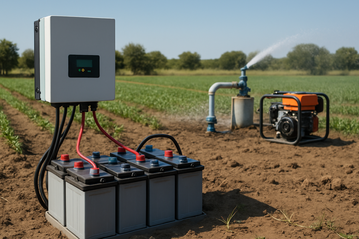sistem alimentare redundantă pompe cu baterii si generator la o ferma mica