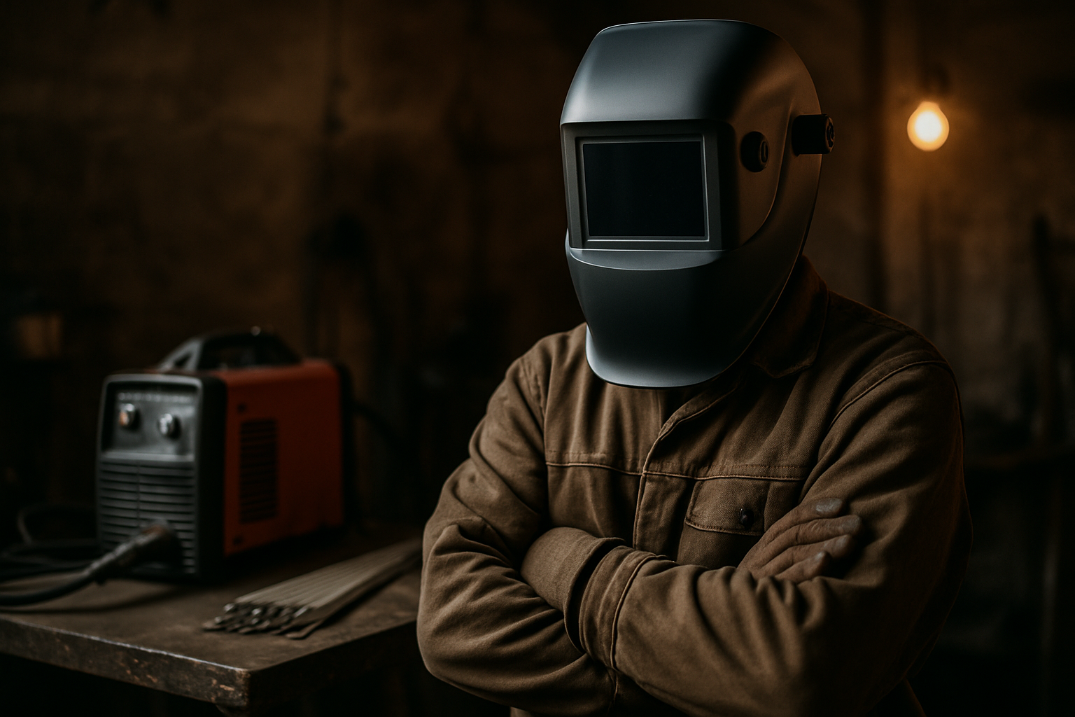 Sudor purtand casca sudură automată modernă în atelier
