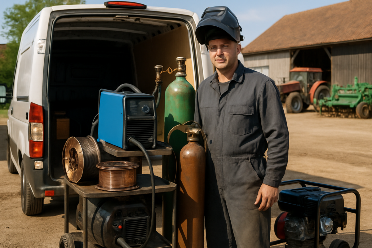 echipament atelier sudură mobil organizat într-o curte de fermă - cost atelier sudură mobil