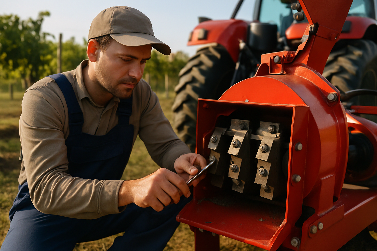 reglaj cuțite tocător vie pe tocător montat pe tractor