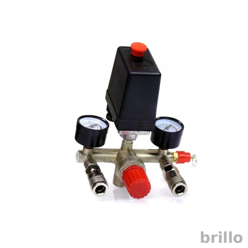 presostat compresor Presostat compresor cu 2 manometre, reductor presiune, 2 cuple rapide, 230V, 12 Bar - imagine 1