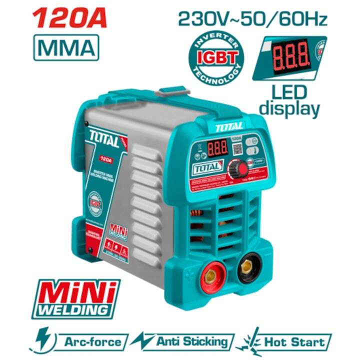 Aparat sudura TOTAL MMA 120A, invertor IGBT, 230V, electrozi 2.5/3.2 mm, LED Aparat sudura TOTAL MMA 120A, invertor IGBT, 230V, electrozi 2.5/3.2 mm, LED