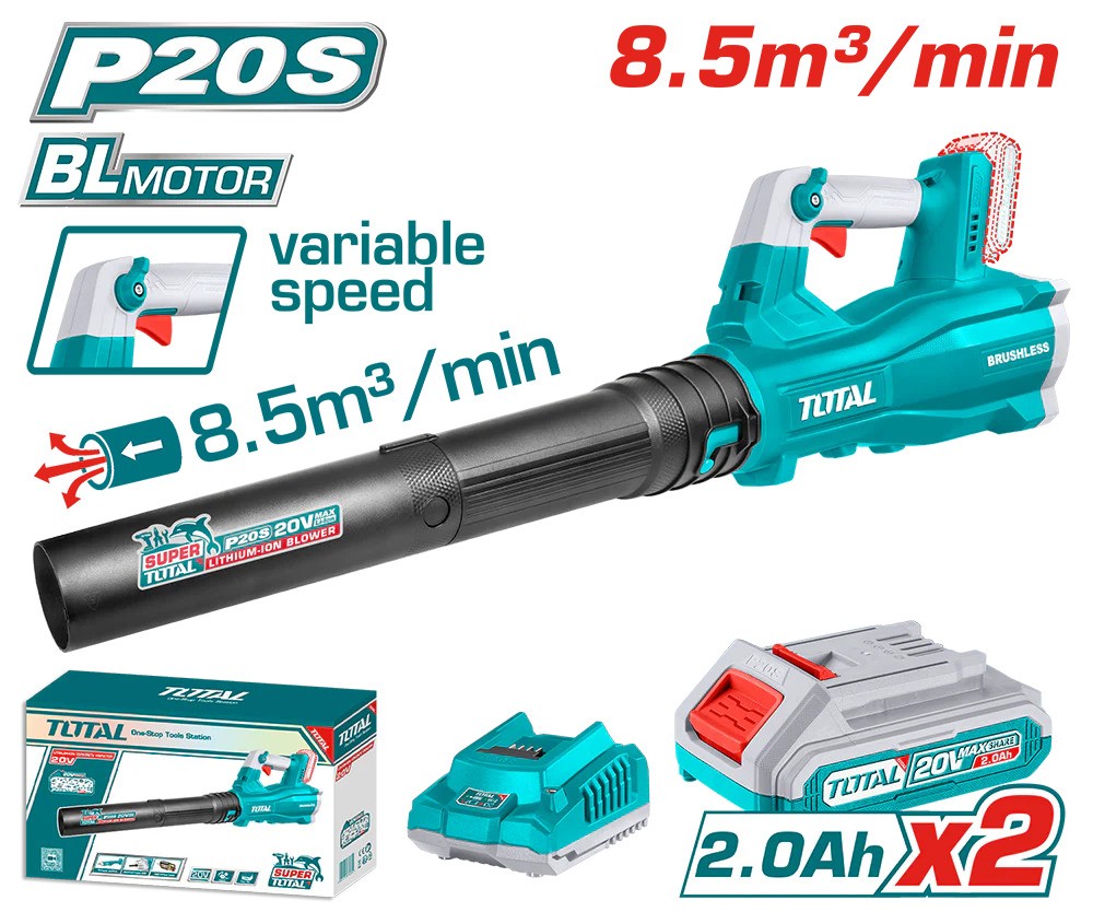 Suflanta cu acumulator TOTAL 20V – 8.5m³/min, include 2 acumulatori si incarcator Suflanta cu acumulator TOTAL 20V – 8.5m³/min, include 2 acumulatori si incarcator