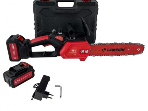 Drujba de mana cu acumulatori Campion, 48V 8A, 2 acumulatori,Incarcator, Lama 30CM, Geanta transport