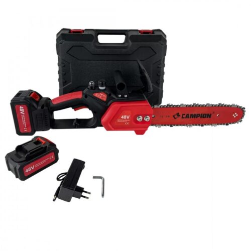 Drujba de mana cu acumulatori Campion, 48V 8A, 2 acumulatori,Incarcator, Lama 30CM, Geanta transport