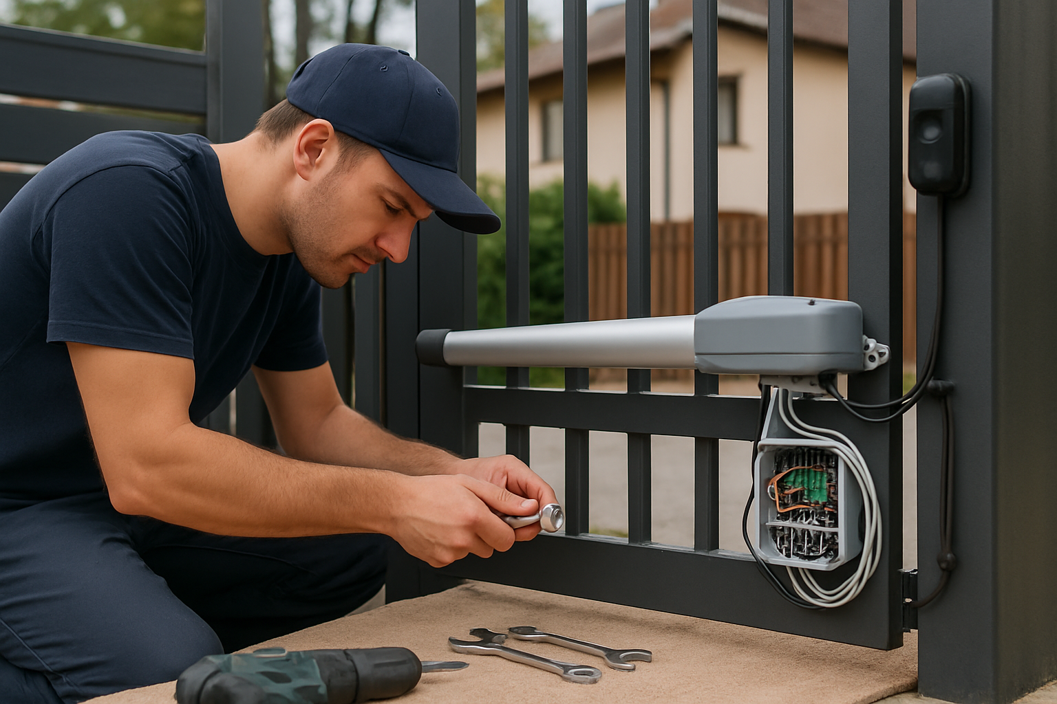 Montaj automatizare poartă batantă cu instalator și senzor anti-strivire vizibil