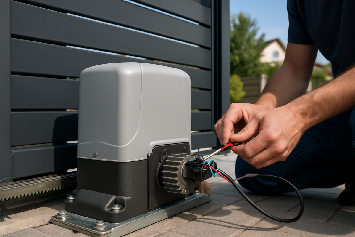 motor electric poartă selecție - motor montat pe poarta culisantă
