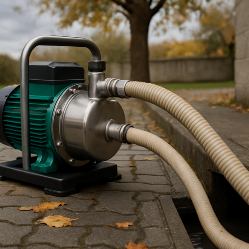 pompe auto-amorsante montata pentru evacuare ape pluviale in curte