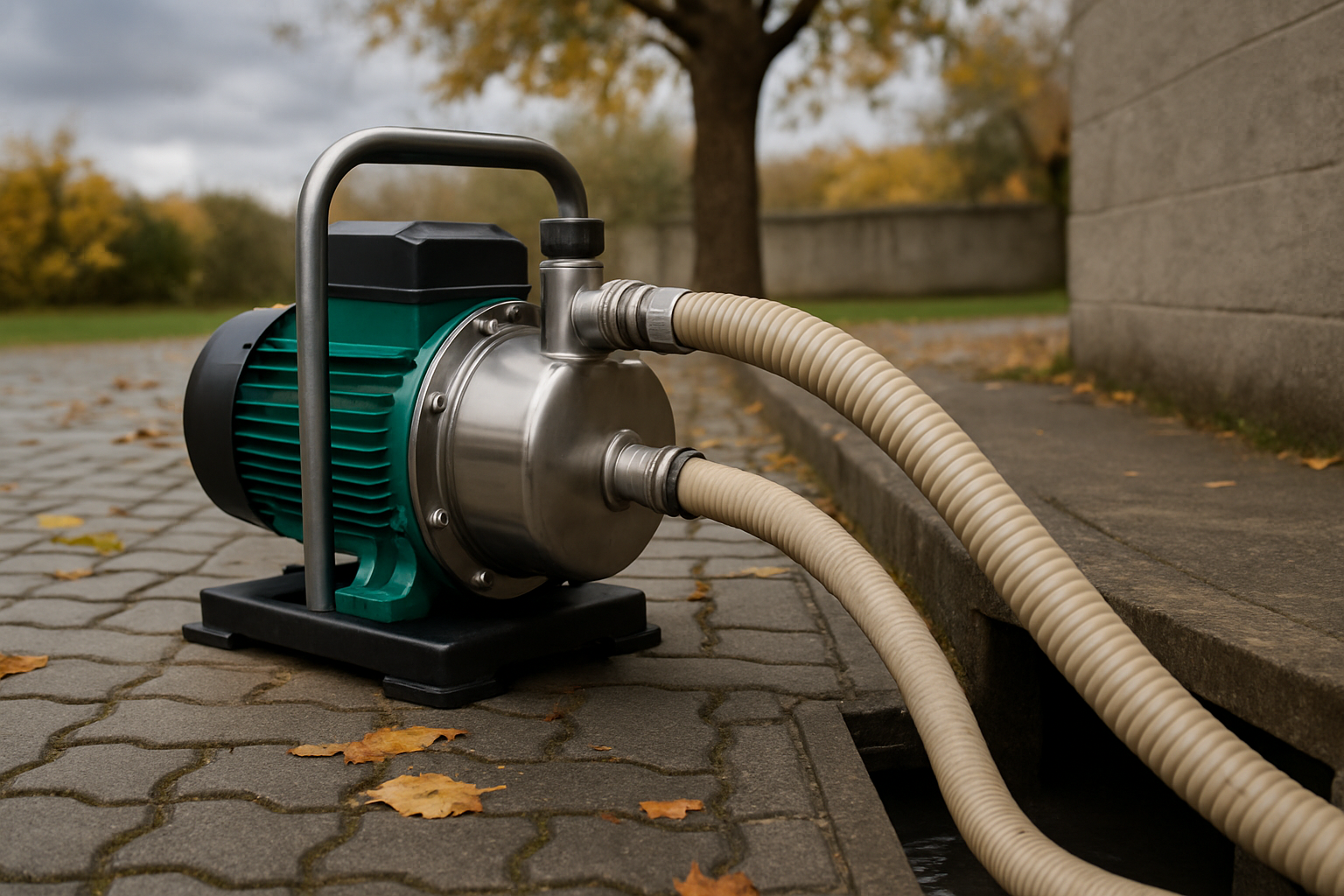 pompe auto-amorsante montata pentru evacuare ape pluviale in curte