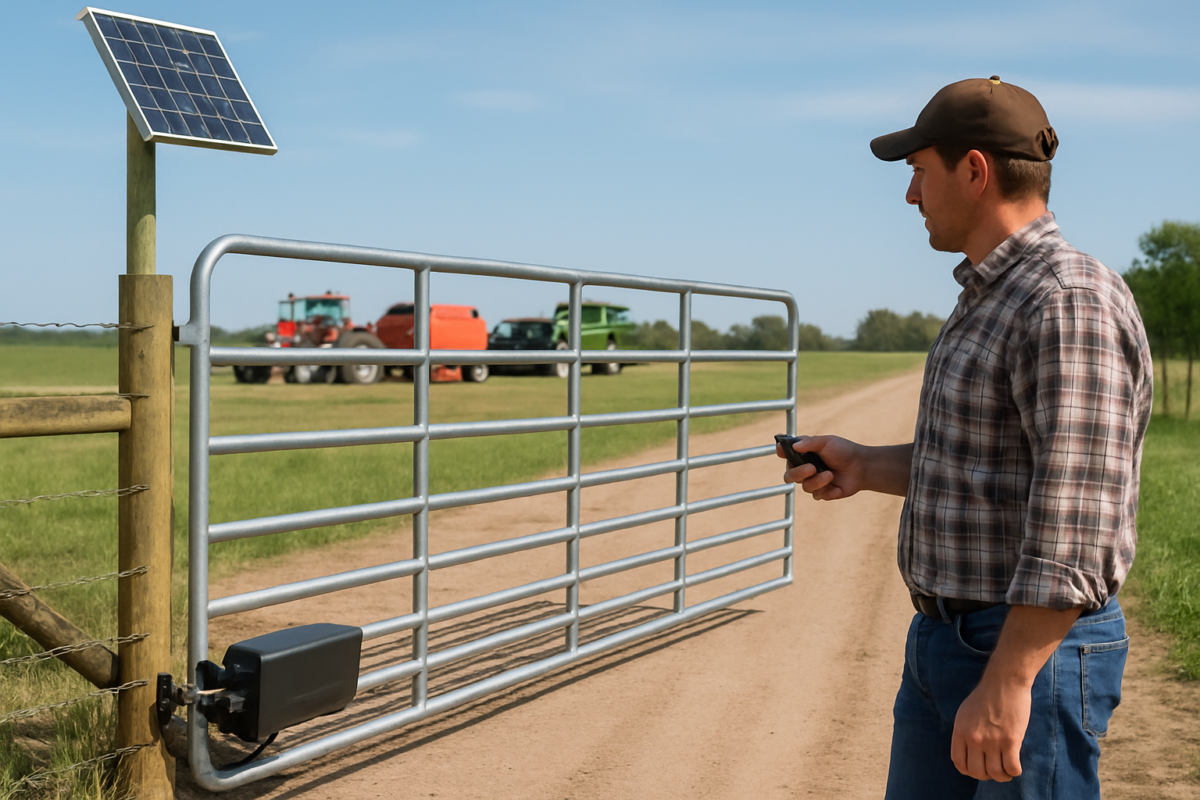 Poartă de fermă automatizată cu panou solar și motor poartă alimentare - automatizare porți ferme