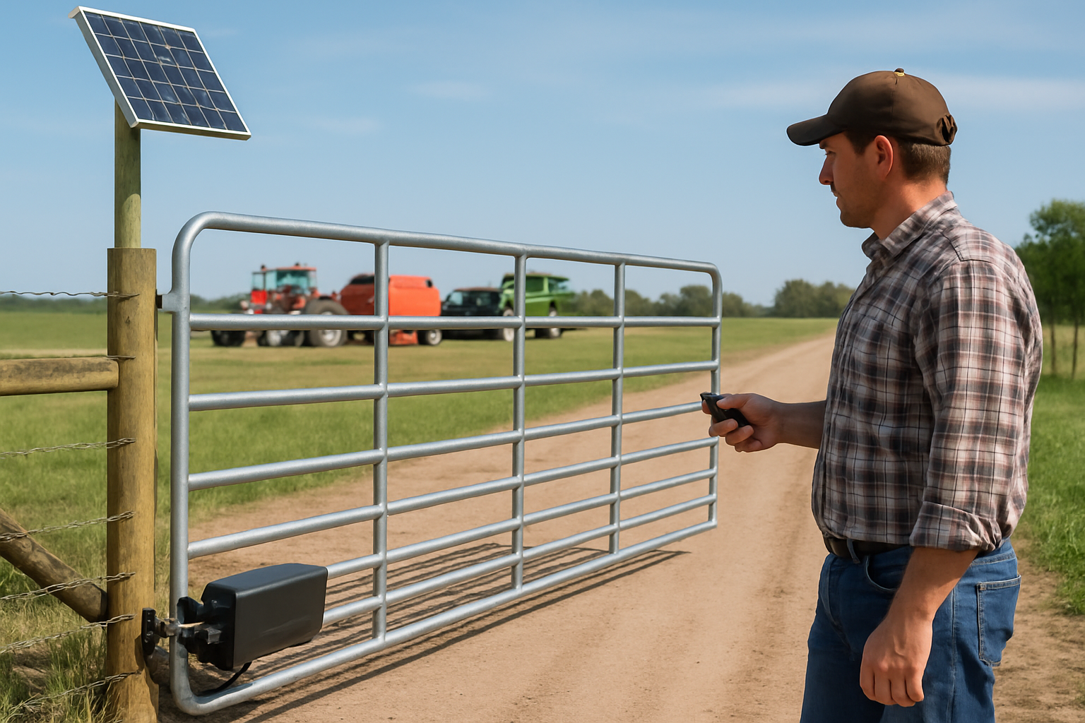 Poartă de fermă automatizată cu panou solar și motor poartă alimentare - automatizare porți ferme