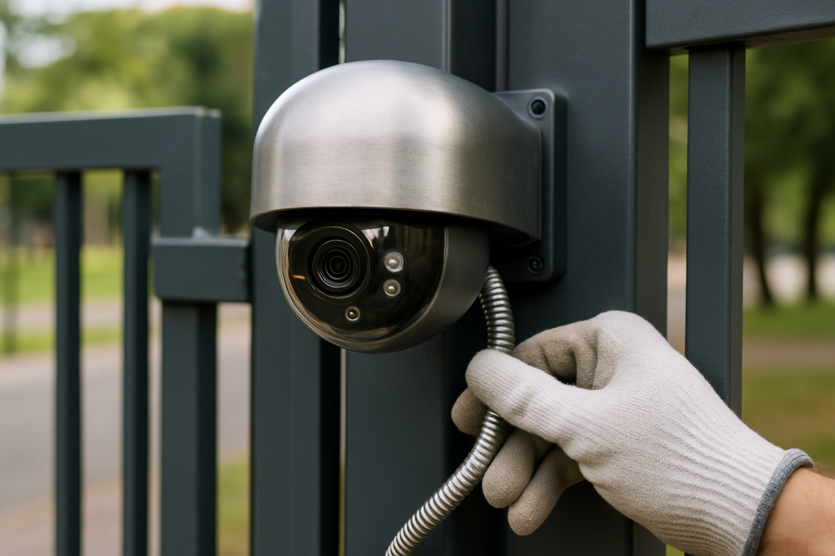 Capete antivandal porți montat lângă o poartă automată, protecție și instalare