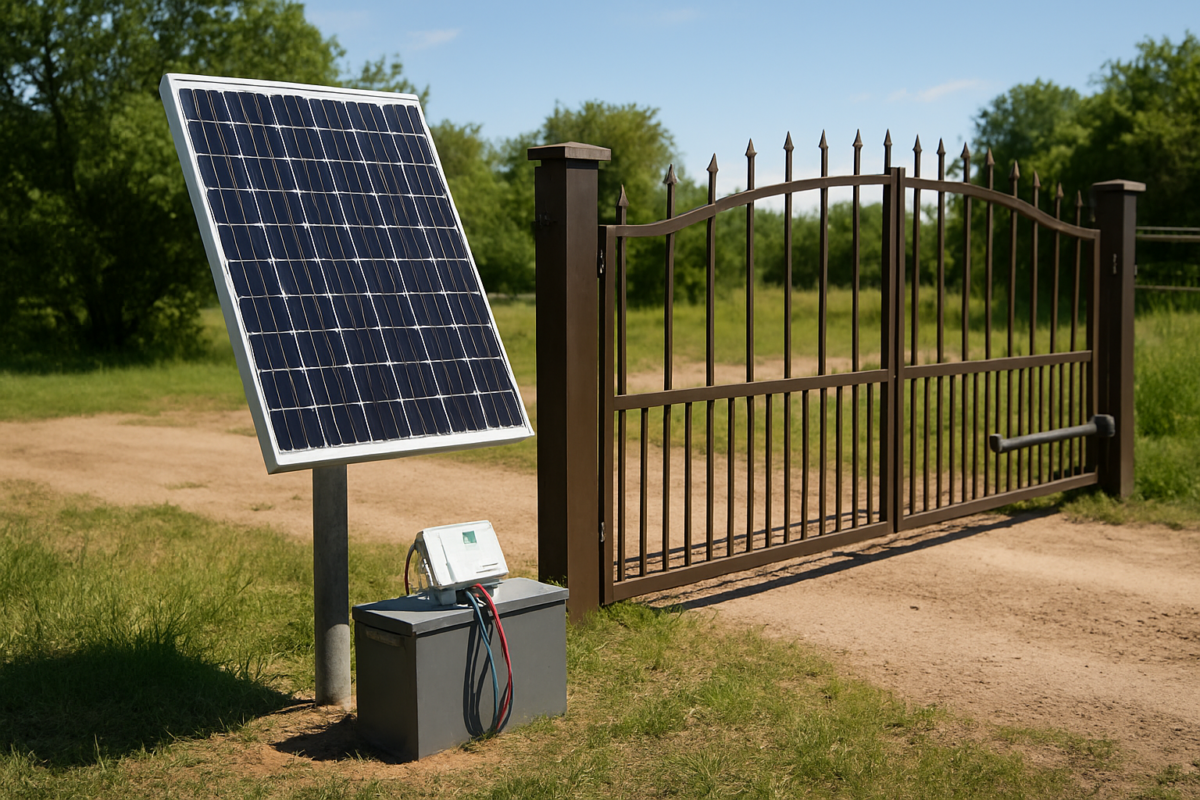Panou solar lângă poarta automată pentru dimensionare sistem solar poartă