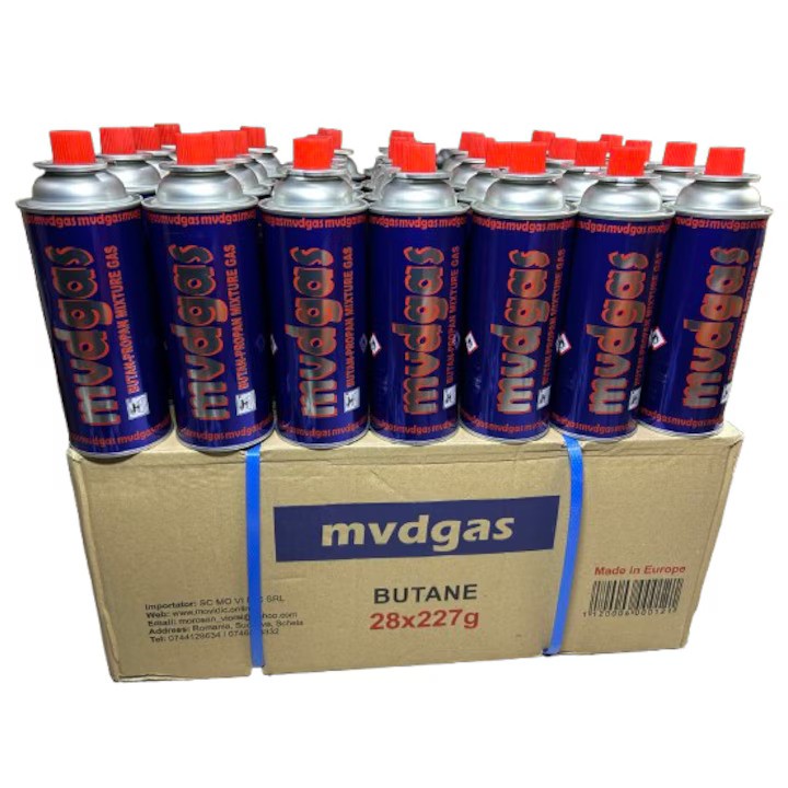 Set 28 butelii gaz tip spray, MVD, 227g, pentru aragaz portabil, uz universal Set 28 butelii gaz tip spray, MVD, 227g, pentru aragaz portabil, uz universal