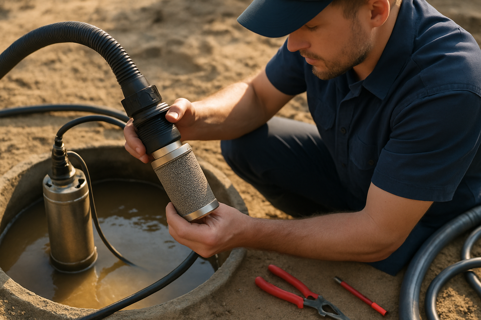 Instalare filtru nisip pompe submersibile montat la conducta de aspirație