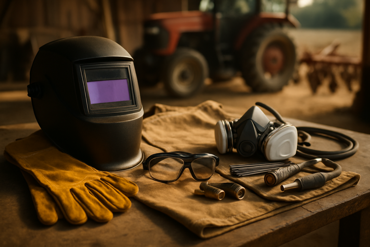 kit siguranță sudură agricol cu mască, mănuși și consumabile