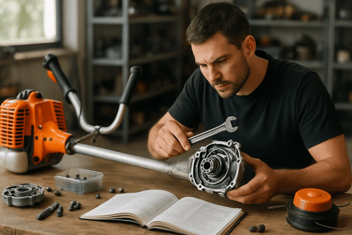 Modernizare motocoasă transmisie - transmisie ranforsată inspectată pe bancul de lucru