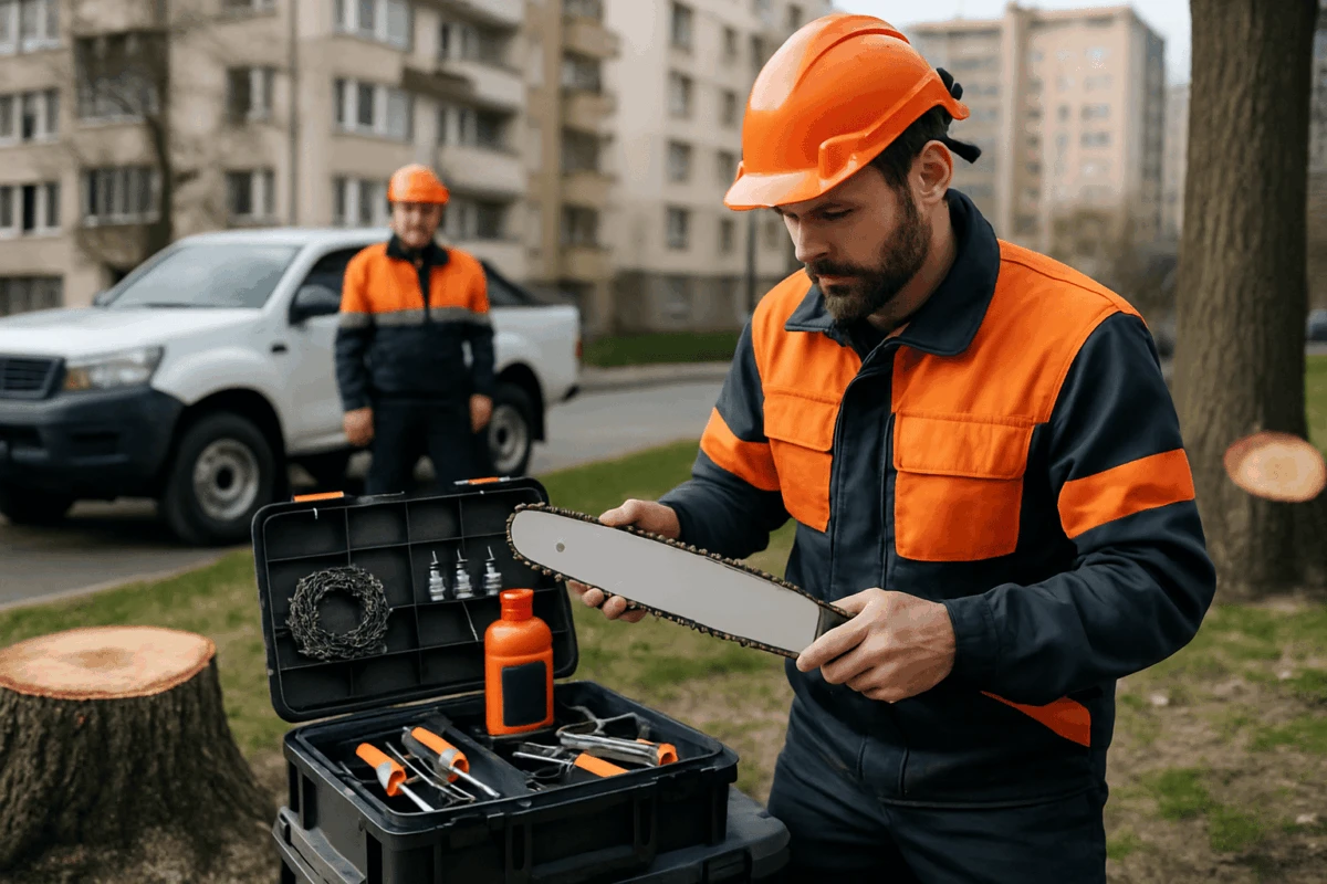 kit piese drujbă echipă mobilă cu lanțuri, șină și consumabile pentru intervenții urbane