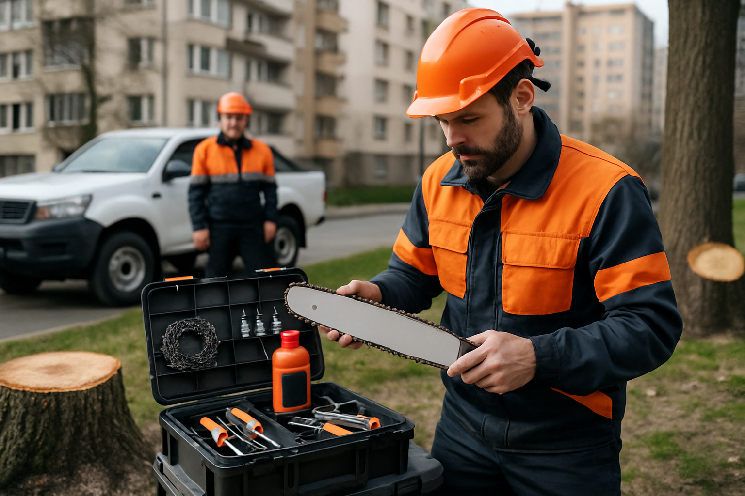 kit piese drujbă echipă mobilă cu lanțuri, șină și consumabile pentru intervenții urbane