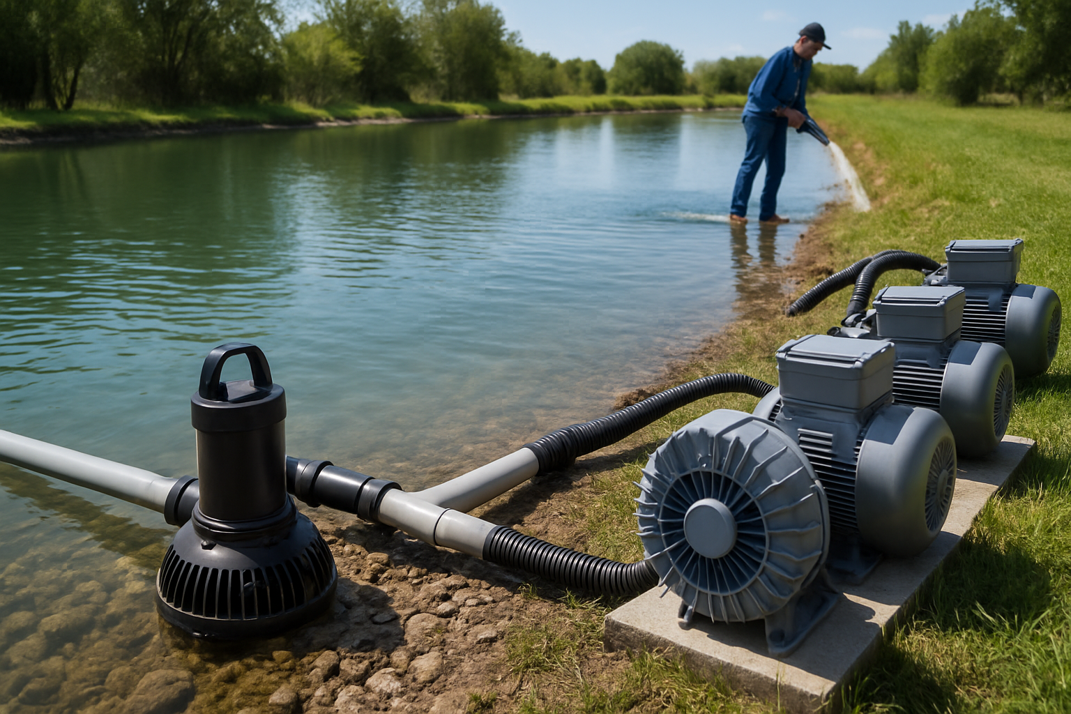 pompe iaz piscicol montate la mal și submersibile pentru recirculare ape crescătorie