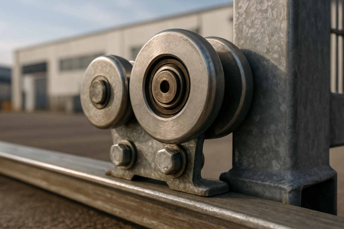 Role porți culisante rulmenți durabili montate pe o poartă culisantă industrială
