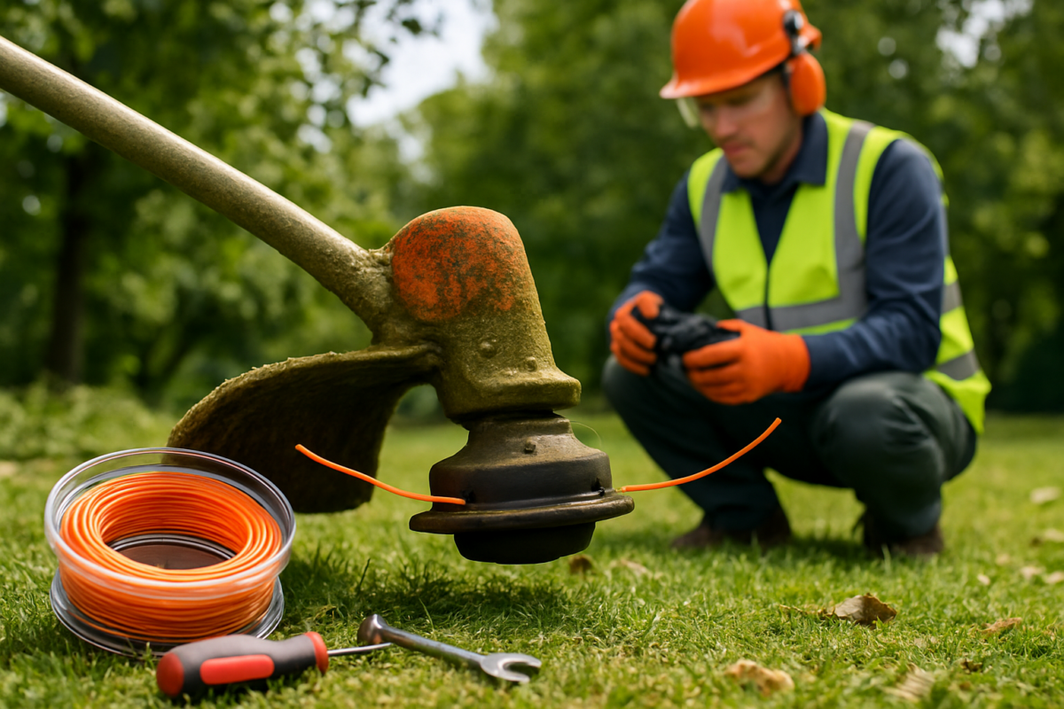 Cap de tocător cu sârmă tocătoare gradină instalată, pregătit pentru utilizare