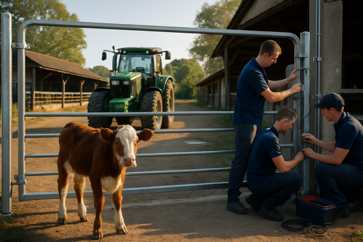 Porta de ferma automatizata protejand animale — automatizare porți cu animale
