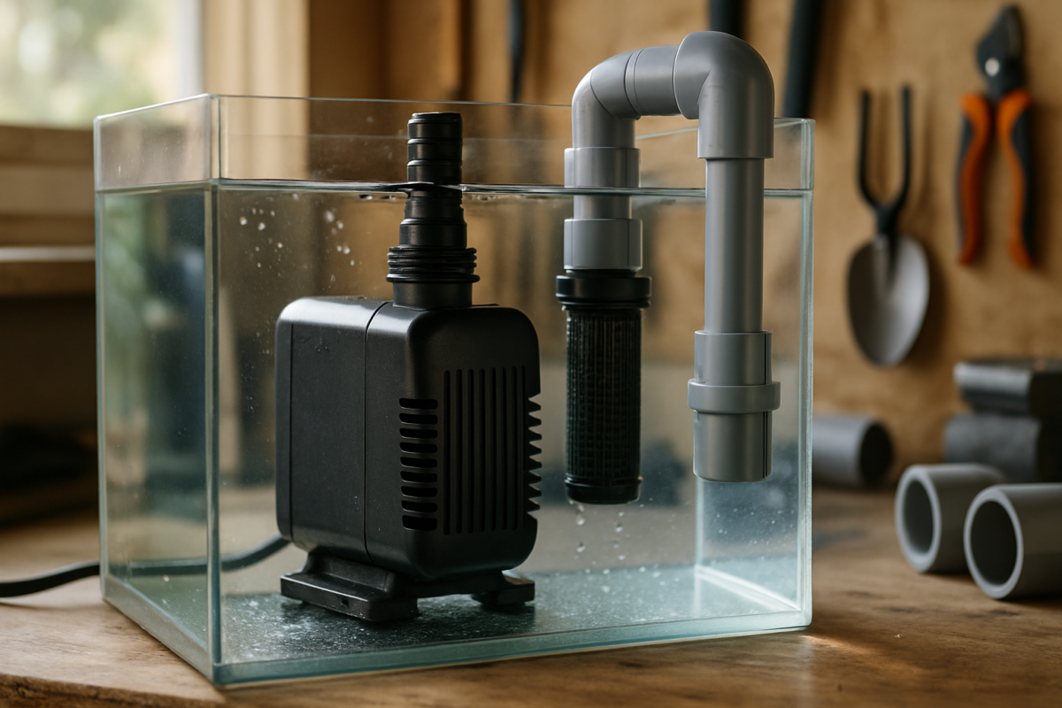 pompa recirculare aquaponics submersibila intr-un rezervor hobby