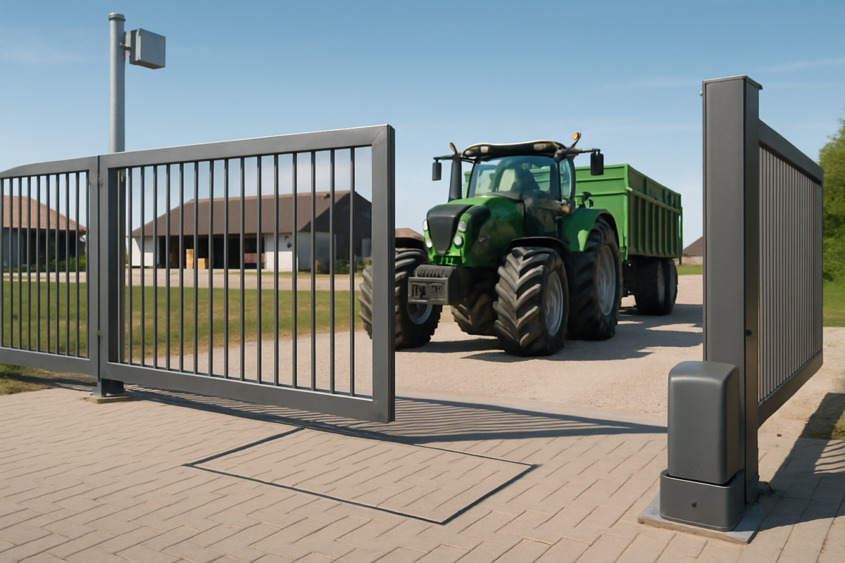 detecția la poartă a unui tractor trecând prin porți automate vehicule grele cu senzori instalați