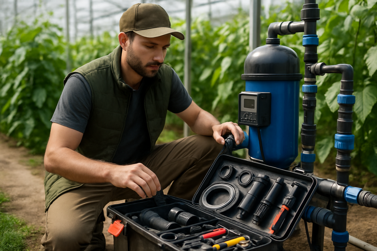 tehnician service mobil pompe fertilizare cu kit piese lângă pompă în seră