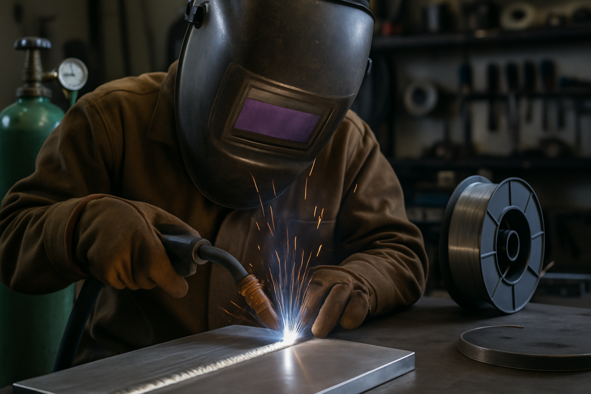 sudură aluminiu MIG flux core - atelier cu pistol MIG și role de consumabile pentru sudură aluminiu