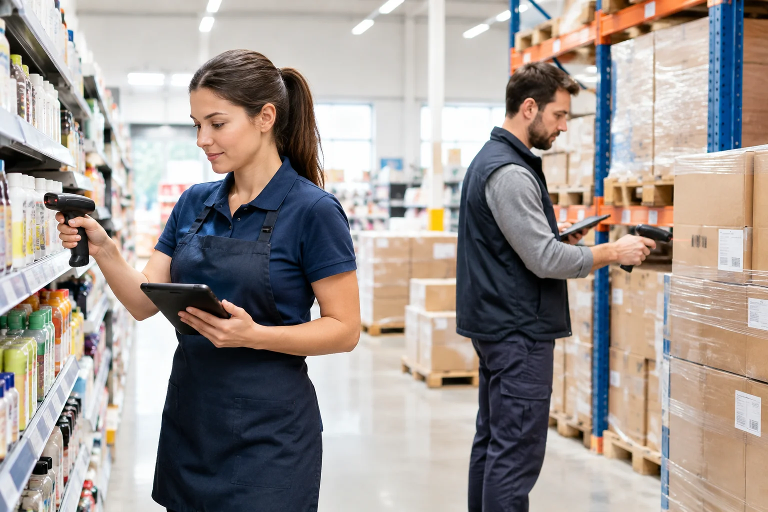 Cititor portabil de coduri de bare folosit în retail și depozit pentru scanare mobilă