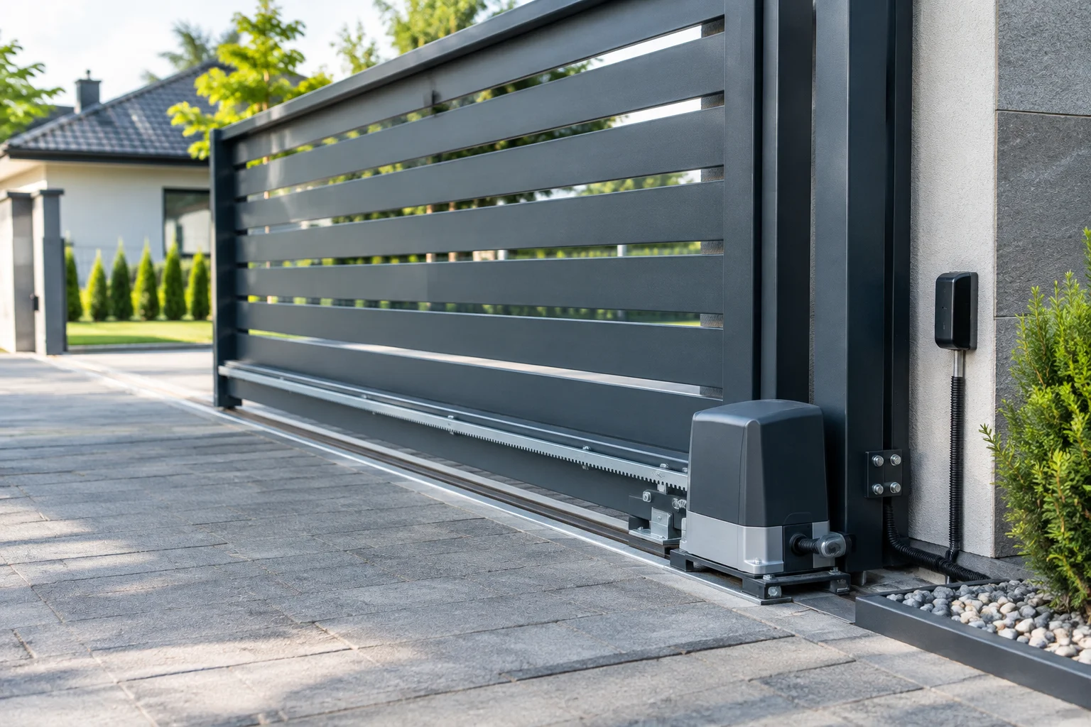 Kit automatizare poartă culisantă 800 kg montat pe o poartă metalică grea