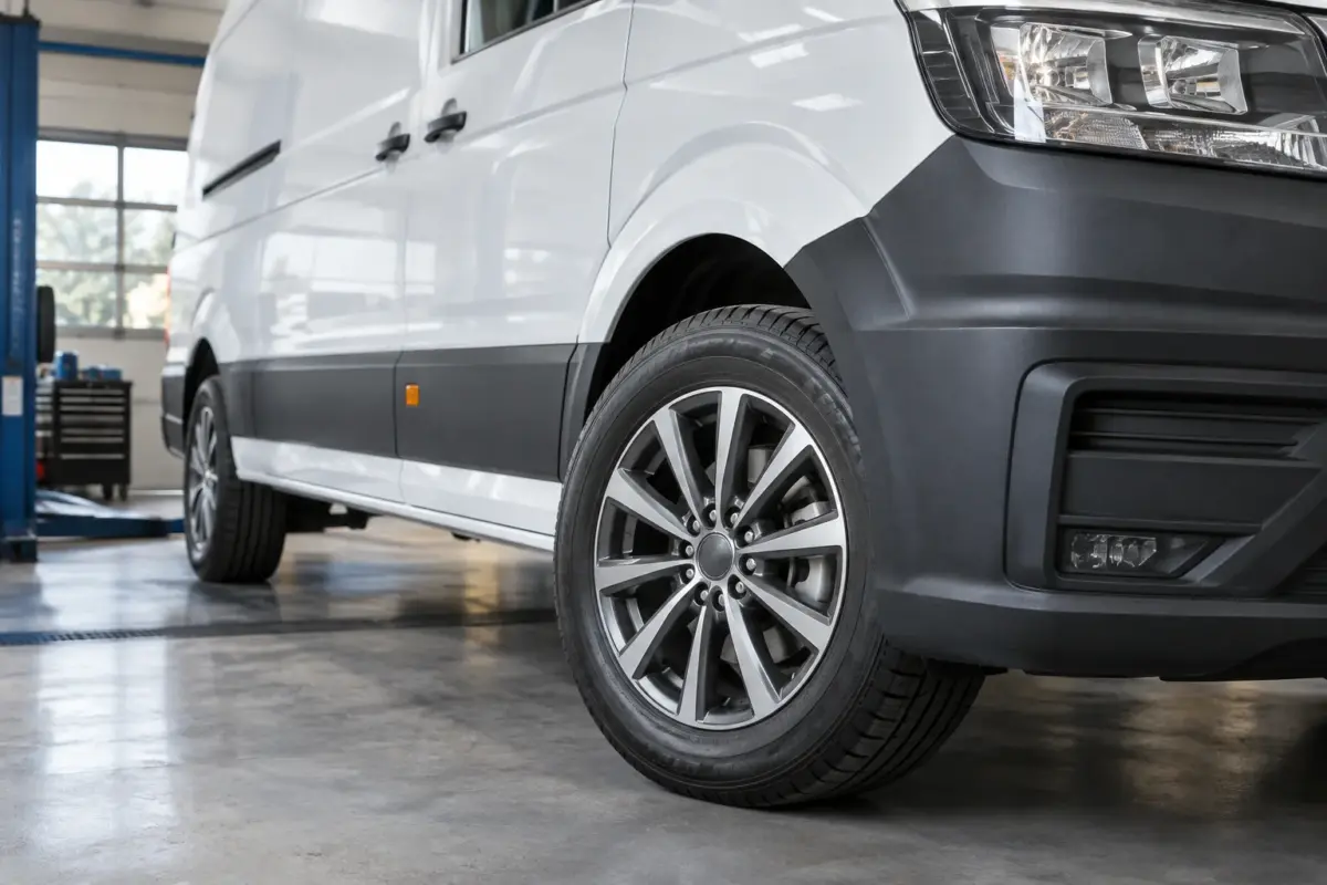 Jante din aliaj pentru VW Crafter și Mercedes Sprinter montate pe un utilitar în service