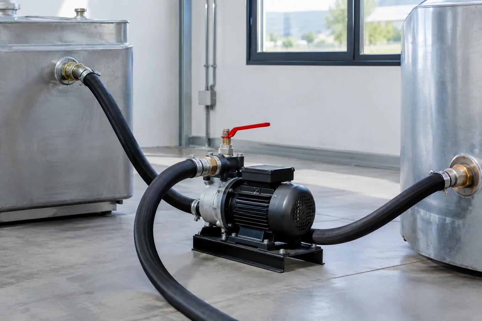 Pompă electrică pentru transfer de motorină între rezervoare într-un spațiu tehnic