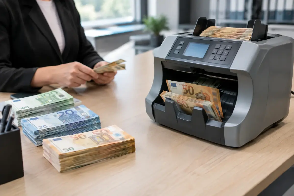 Mașină de numărat bani folosită într-o afacere cu flux mare de numerar