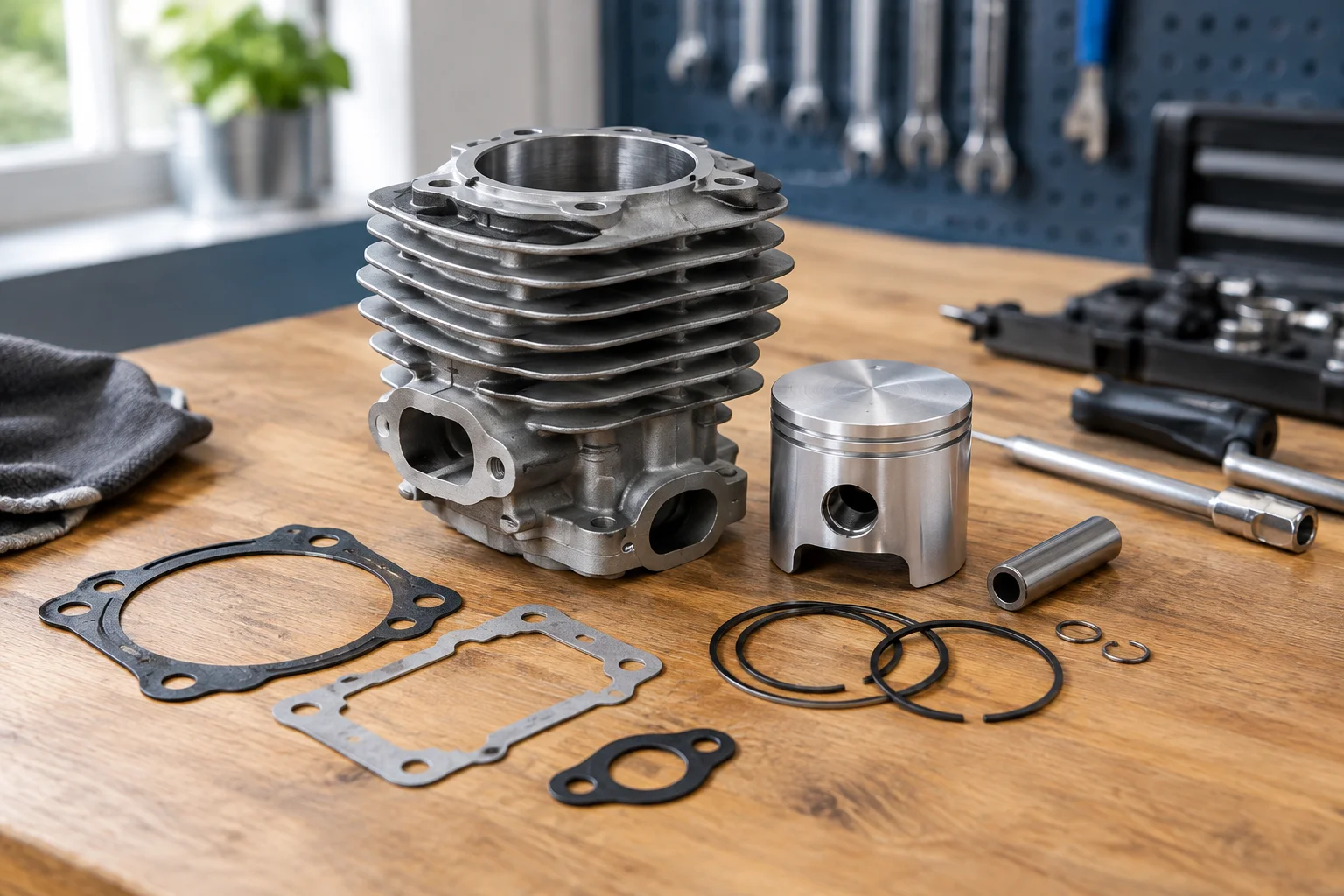 Kit cilindru motocoasă 52cc, piston și garnituri pregătite pentru montaj