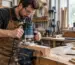 Freză electrică lemn folosită într-un atelier de tâmplărie pentru finisarea muchiilor