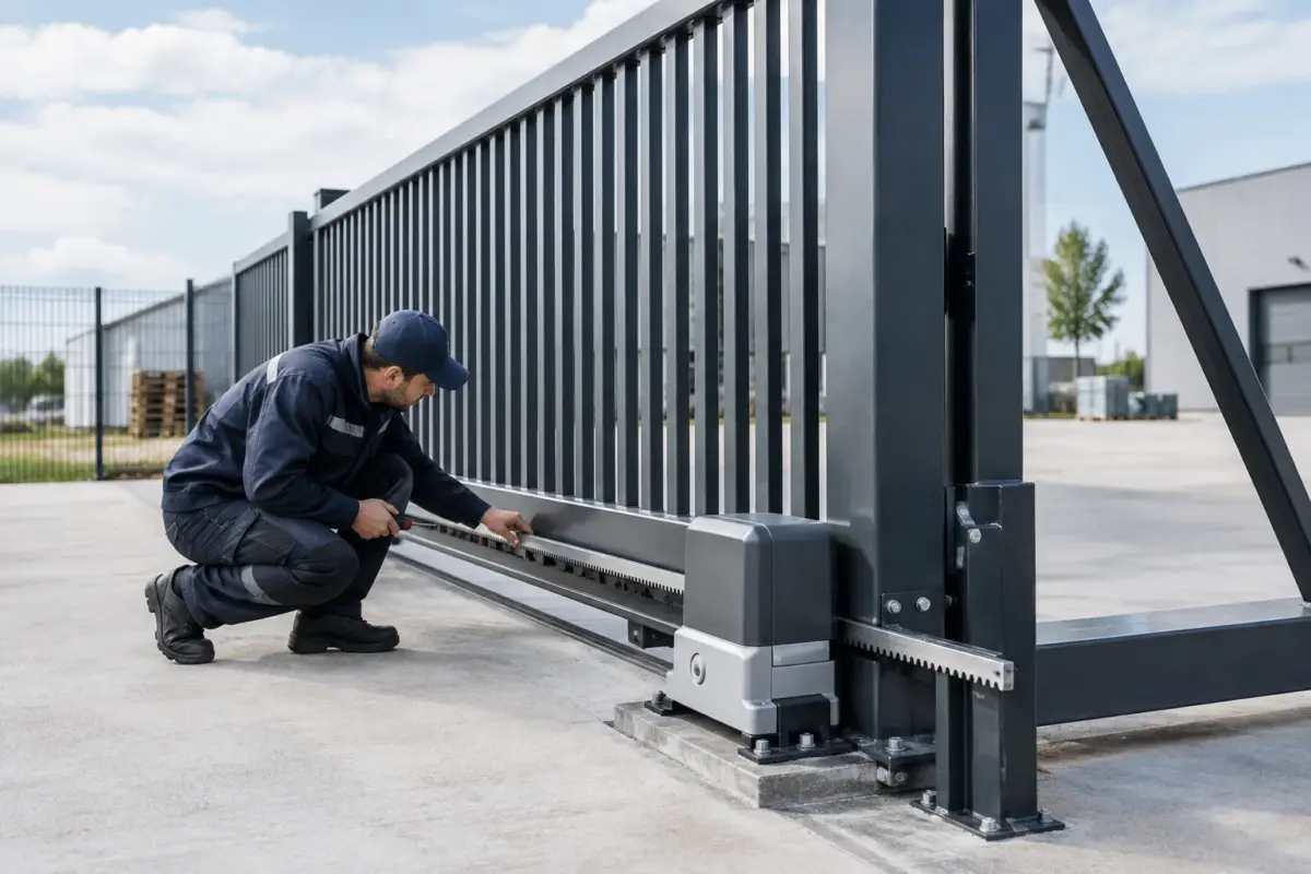 kit poartă autoportantă 1200 kg montat pe o poartă metalică grea