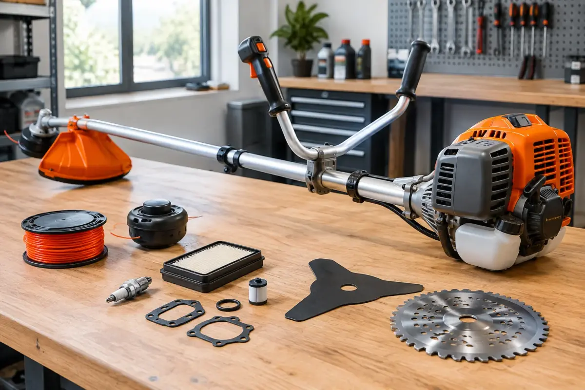 Set de revizie motocoasă cu piese consumabile și accesorii de întreținere pe bancul de lucru