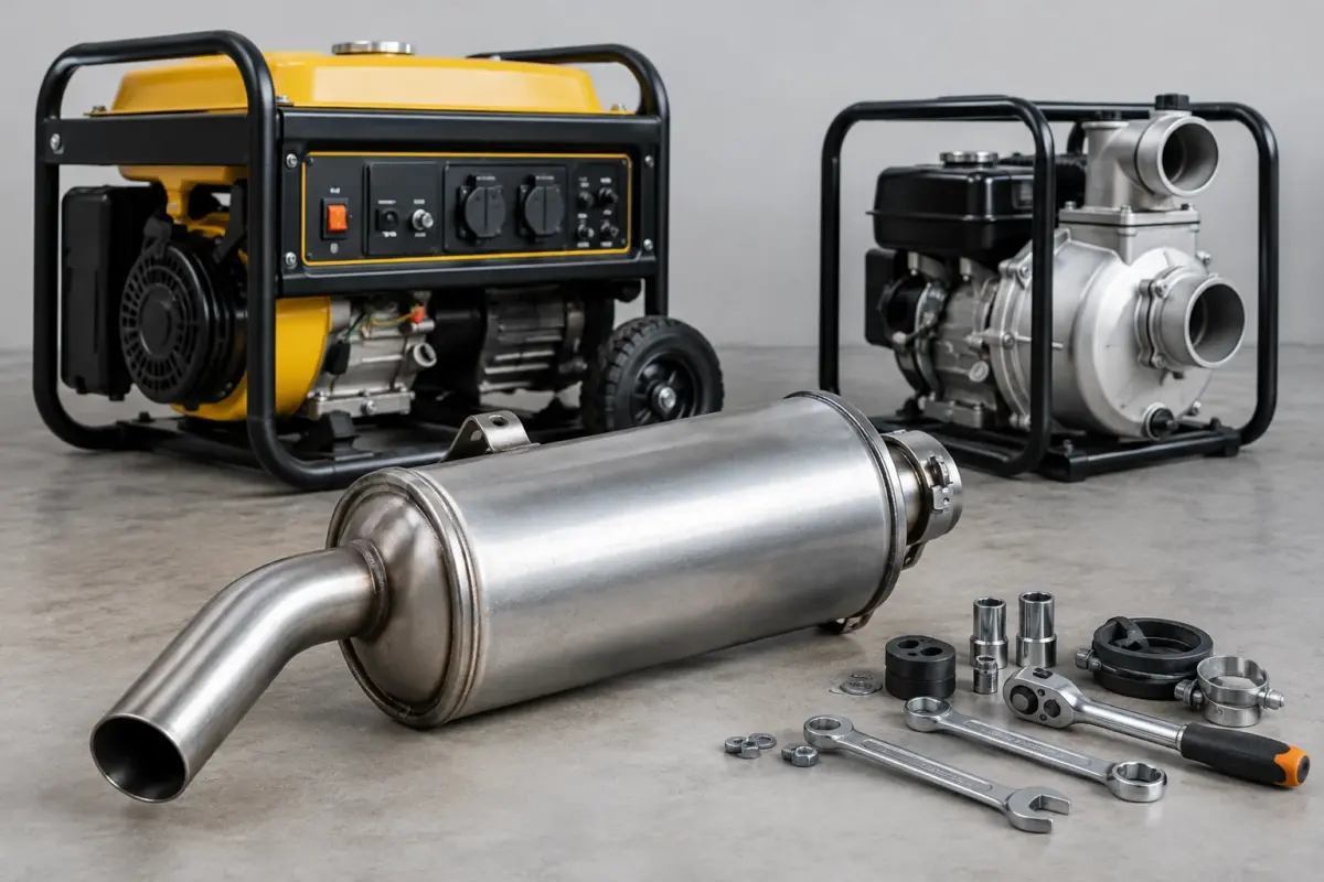 Toba de eșapament pentru generator și motopompă, alături de componentele de montaj
