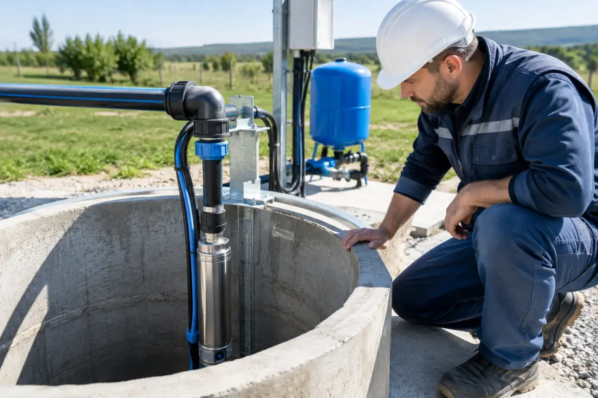 Pompă submersibilă pentru puț forat montată într-un puț tehnic