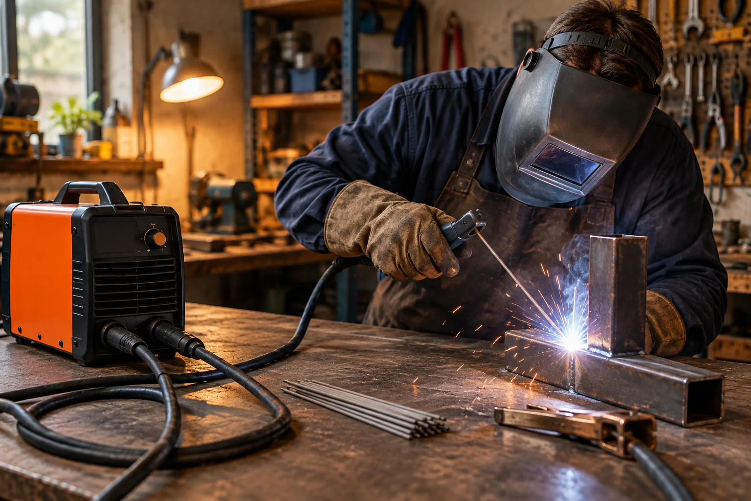 Aparat de sudură MMA pentru reparații metalice într-un atelier