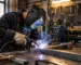 Sudor într-un atelier purtând o mască de sudură automată în timpul unei lucrări metalice