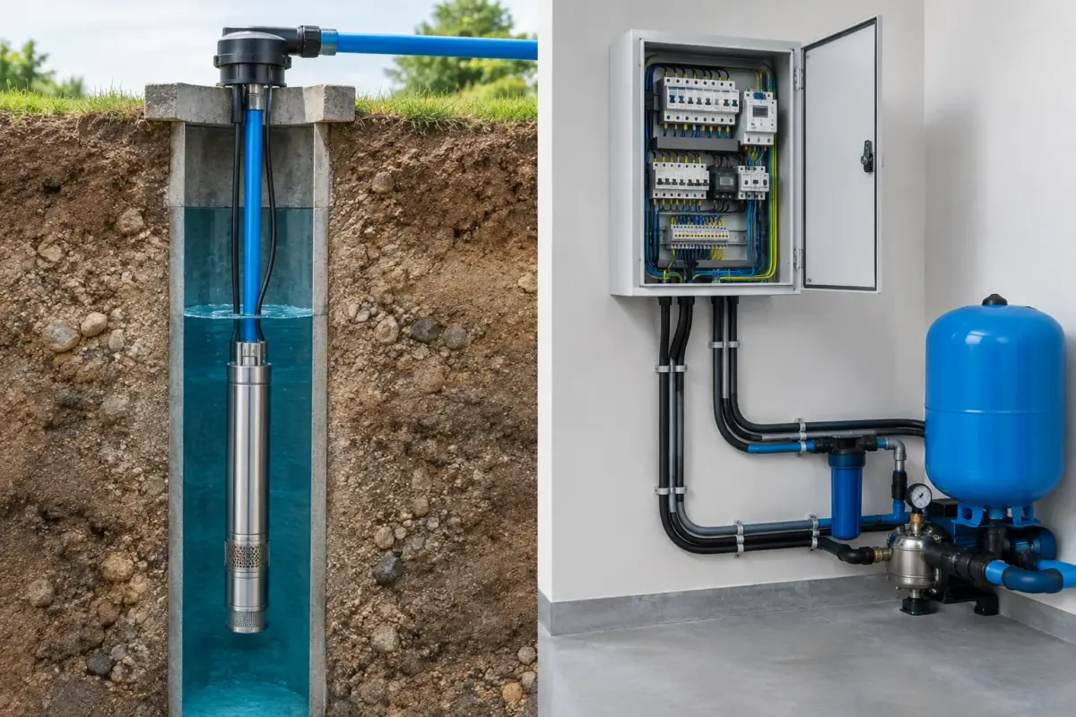 Tablou de protecție pentru pompa submersibilă montat lângă instalația electrică